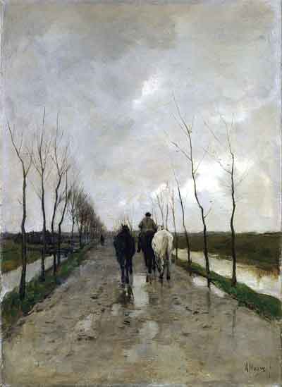 Anton Mauve Hollandse weg Schilderij uit 1880 Paardenschilderij