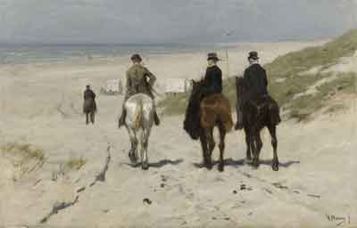 Anton Mauve Morgenrit langs het strand Schilderij uit 1876 Paarden Schilderijen